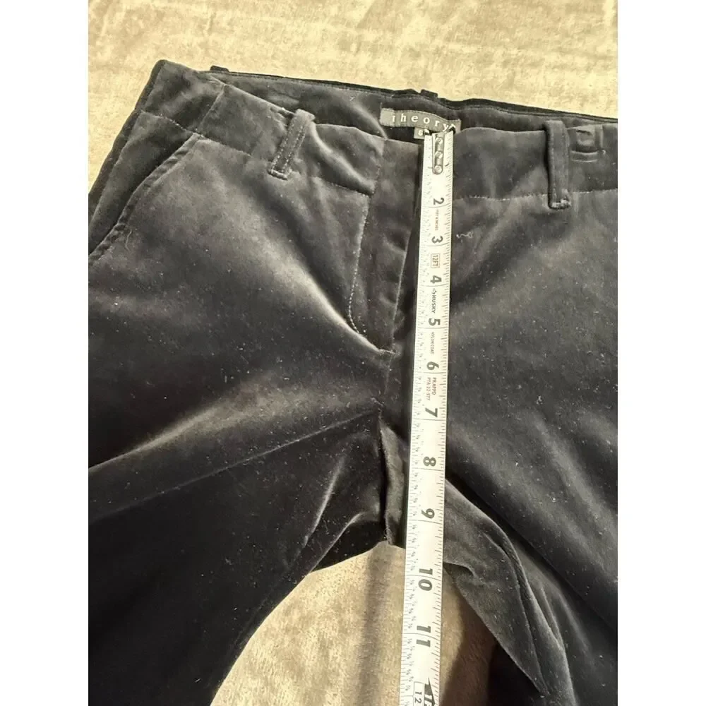 Theory Women’s Black Velvet Low Rise Wide Leg Pleated Pants Size 6